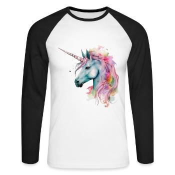 Licorne Magie Fantaisie Fable Couleurs Colorées Art - T-shirt baseball manches longues Homme - blanc/noir - Devant - Nik (191cm)