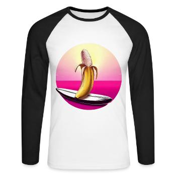 Surfing Banana Sunset - Unisex Long Sleeve Baseball T-Shirt - white/black - Front - Nik (191cm)