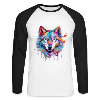 Wolf Wolf's Head Nature Wilderness Watercolor Colorful Art - Unisex Long Sleeve Baseball T-Shirt - white/black - Front - Nik (191cm)