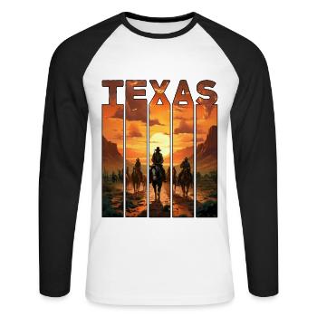 Balades à cheval à motif Texas dans le coucher du soleil - T-shirt baseball manches longues Homme - blanc/noir - Devant - Nik (191cm)