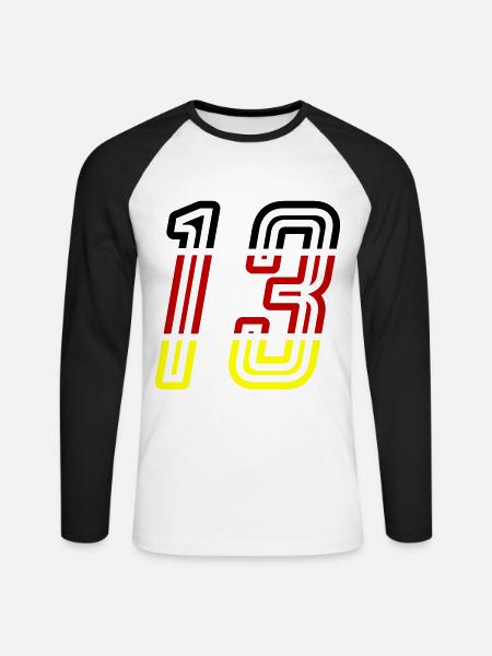 13 Zahl symbol Germany - Unisex Baseballshirt langarm - Weiß/Schwarz