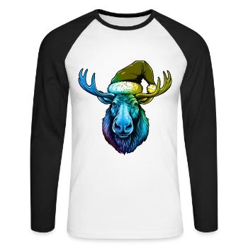 Elch Kopf Weihnachten Portät Bunt - Unisex Baseballshirt langarm - Weiß/Schwarz - Vorne - Nik (191cm)
