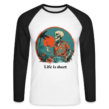 Squelette Vacances Plage Mer - T-shirt baseball manches longues Homme - blanc/noir - Devant - Nik (191cm)
