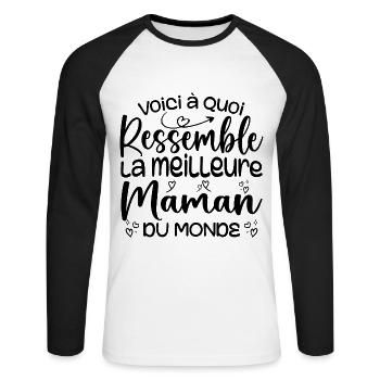 Cadeau Meilleure Maman du Monde Cadeau Super Maman - T-shirt baseball manches longues Homme - blanc/noir - Devant - Nik (191cm)