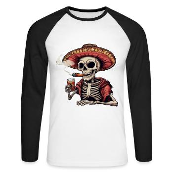 Skeleton Skull Skull Cigar Liquor - Unisex Long Sleeve Baseball T-Shirt - white/black - Front - Nik (191cm)