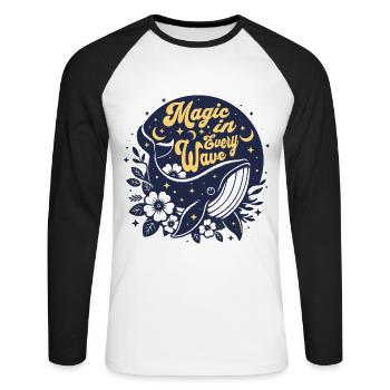 Celestial Whale Nature Ocean Whale - Unisex Long Sleeve Baseball T-Shirt - white/black - Front - Nik (191cm)