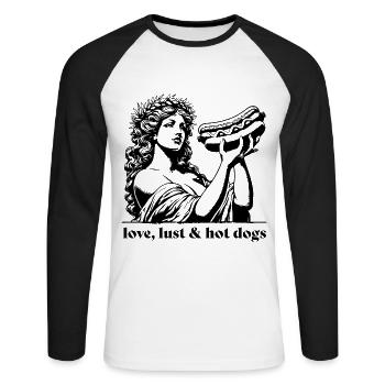 Aphrodite avec l’amour, la luxure et les hot-dogs Restauration rapide - T-shirt baseball manches longues Homme - blanc/noir - Devant - Nik (191cm)