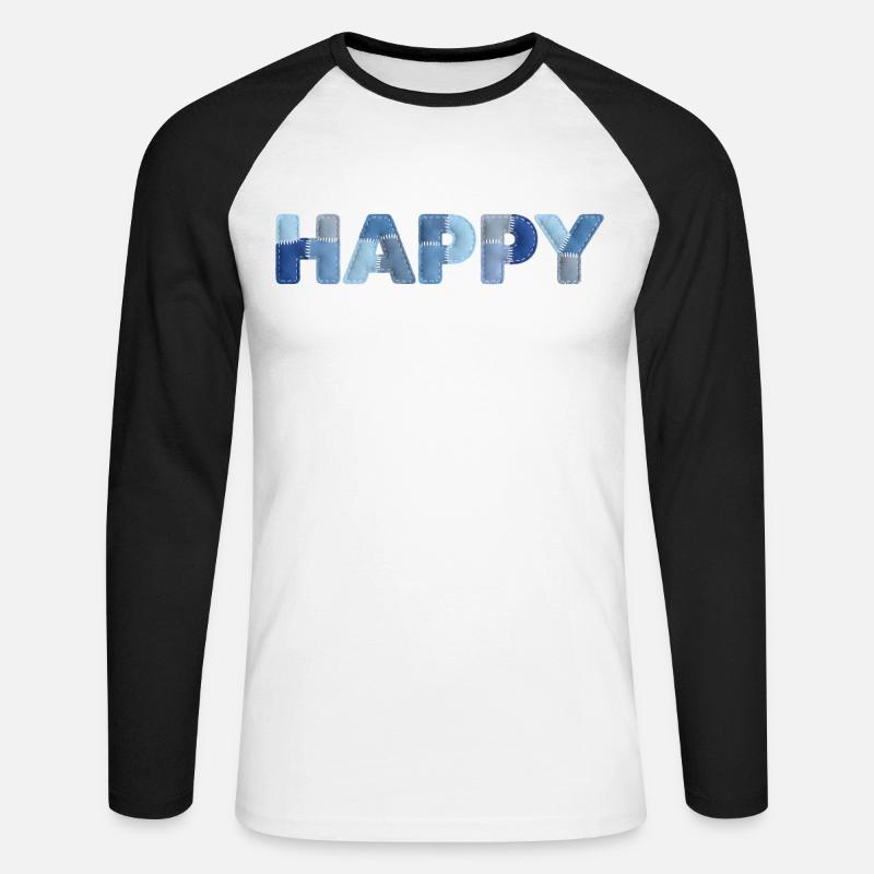 HAPPY Denim Patchwork neuer Trend - Unisex Baseballshirt langarm - Weiß/Schwarz