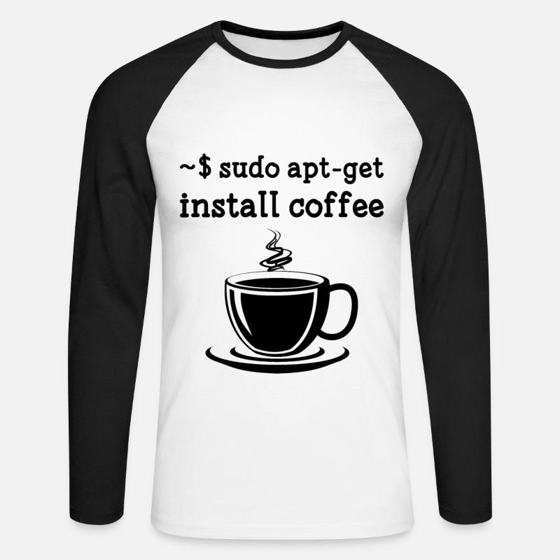 Linux Sudo Apt-Get Install Coffee - Unisex Long Sleeve Baseball T-Shirt - white/black