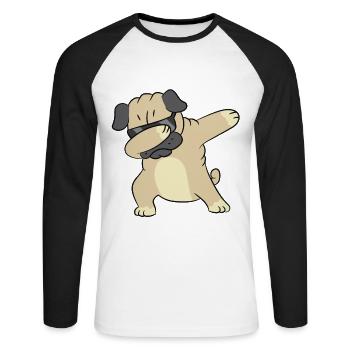 Dabbender Hund Lustiges Dabbing Mops - Unisex Baseballshirt langarm - Weiß/Schwarz - Vorne - Nik (191cm)