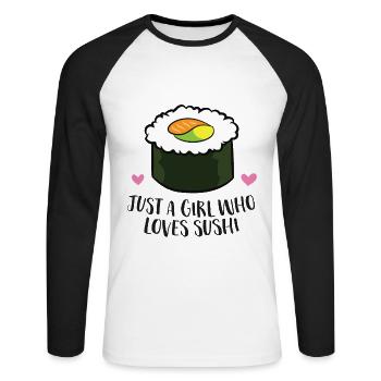 Just a Girl Who Loves Sushi Japanese Sushi Lover - Unisex Long Sleeve Baseball T-Shirt - white/black - Front - Nik (191cm)