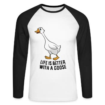 Funny Goose Life Is Better With A Goose - Unisex Long Sleeve Baseball T-Shirt - white/black - Front - Nik (191cm)