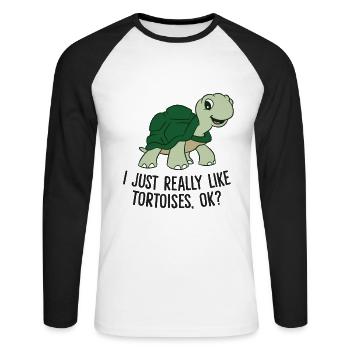 J’aime les tortues Tout simplement Ok - T-shirt baseball manches longues Homme - blanc/noir - Devant - Nik (191cm)
