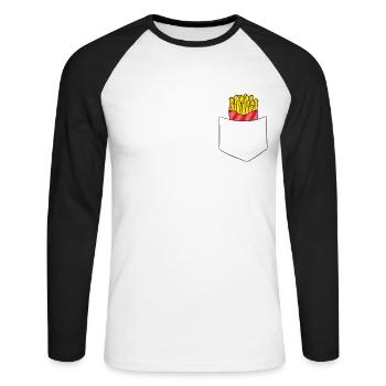 Funny French Fries In Pocket Fast Food Fries - Unisex Long Sleeve Baseball T-Shirt - white/black - Front - Nik (191cm)