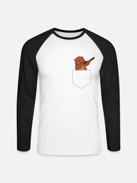 Lustiger Dabbing Biber in Tasche Biber - Unisex Baseballshirt langarm - Weiß/Schwarz