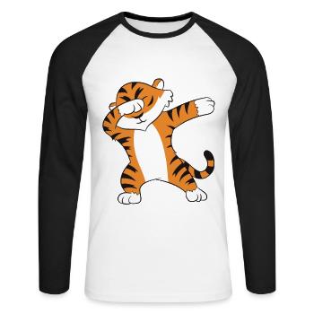 Dabbing Tiger Funny Dancing Tiger - Unisex Long Sleeve Baseball T-Shirt - white/black - Front - Nik (191cm)