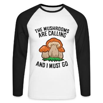 Die Pilze rufen Pilze Sammeln Pilze - Unisex Baseballshirt langarm - Weiß/Schwarz - Vorne - Nik (191cm)