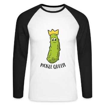 Funny Pickle Queen Funny Cucumber Pickle Girl - Unisex Long Sleeve Baseball T-Shirt - white/black - Front - Nik (191cm)