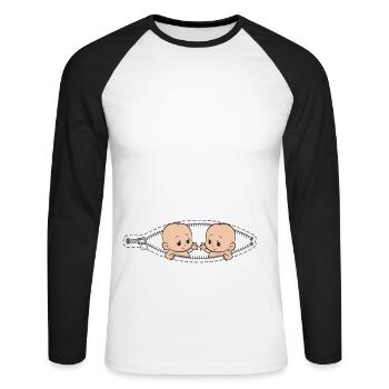 Grossesse Jumeaux maman avec des jumeaux - T-shirt baseball manches longues Homme - blanc/noir - Devant - Nik (191cm)