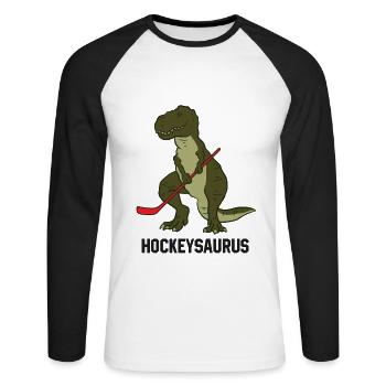 Eishockey Dinosaurier Hockey Boy Kinder Hockey - Unisex Baseballshirt langarm - Weiß/Schwarz - Vorne - Nik (191cm)
