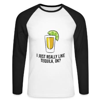 Ich Mag Tequila einfach, Ok? - Unisex Baseballshirt langarm - Weiß/Schwarz - Vorne - Nik (191cm)