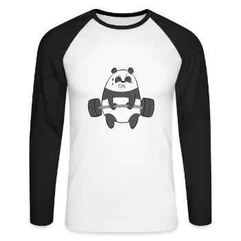 Panda Haltérophile Fitness Panda Gym Drôle - T-shirt baseball manches longues Homme - blanc/noir - Devant - Nik (191cm)