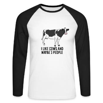 Funny Cow Farmer, I Like Cows And Maybe 3 People - Unisex Long Sleeve Baseball T-Shirt - white/black - Front - Nik (191cm)
