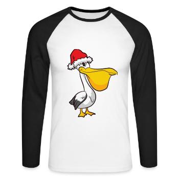 Pelican With Santa Hat Cute Christmas Hat Pelican - Unisex Long Sleeve Baseball T-Shirt - white/black - Front - Nik (191cm)