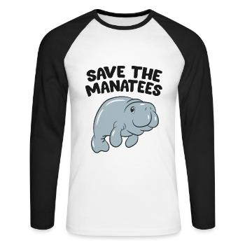 Save The Manatees Floats Potatoes Funny Manatee - Unisex Long Sleeve Baseball T-Shirt - white/black - Front - Nik (191cm)