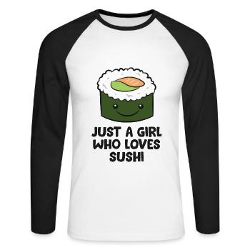 Just a Girl Who Loves Sushi Japanese Sushi Girl - Unisex Long Sleeve Baseball T-Shirt - white/black - Front - Nik (191cm)