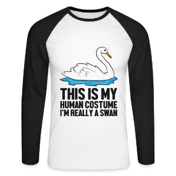 Swan Birds Gift This Is My Human Costume I’m - T-shirt baseball manches longues Homme - blanc/noir - Devant - Nik (191cm)
