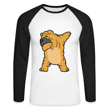 Chinese Shar Pei Dog Kids Dabbing Shar Pei Dog - Unisex Long Sleeve Baseball T-Shirt - white/black - Front - Nik (191cm)