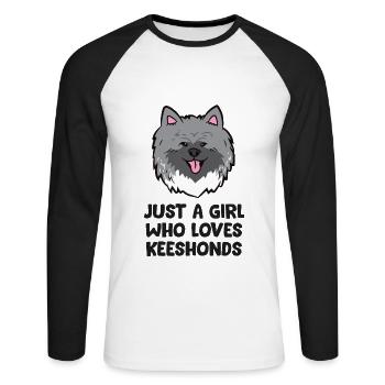 Cute Keeshond Just a Girl Who Loves Keeshonds - Unisex Long Sleeve Baseball T-Shirt - white/black - Front - Nik (191cm)