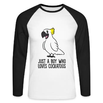 Cacatoès drôle Juste un garçon qui aime les cacatoès - T-shirt baseball manches longues Homme - blanc/noir - Devant - Nik (191cm)