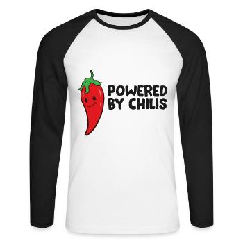 Funny Chili Lover Powered By Chilis - Unisex Long Sleeve Baseball T-Shirt - white/black - Front - Nik (191cm)