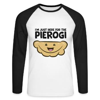 Lustige Pierogi-Liebhaber Ich bin nur hier für - Unisex Baseballshirt langarm - Weiß/Schwarz - Vorne - Nik (191cm)