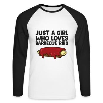 Une fille qui aime les côtes de porc - T-shirt baseball manches longues Homme - blanc/noir - Devant - Nik (191cm)