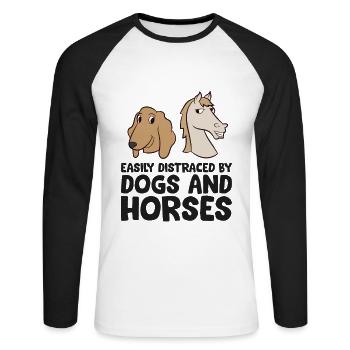 Cheval drôle légèrement distrait par les chevaux et - T-shirt baseball manches longues Homme - blanc/noir - Devant - Nik (191cm)