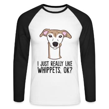 J’aime vraiment les Whippets - T-shirt baseball manches longues Homme - blanc/noir - Devant - Nik (191cm)