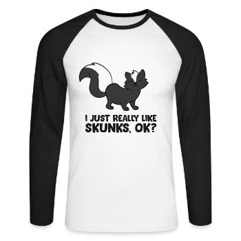 Les amateurs de putois J’aime les putois - T-shirt baseball manches longues Homme - blanc/noir - Devant - Nik (191cm)