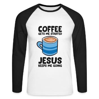 Le café me fait avancer Jésus me fait avancer - T-shirt baseball manches longues Homme - blanc/noir - Devant - Nik (191cm)