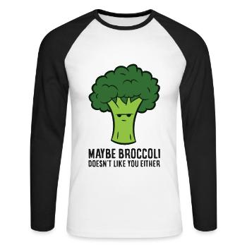Peut-être que le brocoli ne t’aime pas non plus. - T-shirt baseball manches longues Homme - blanc/noir - Devant - Nik (191cm)