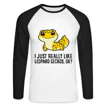 Amateurs de gecko léopard J’aime les geckos léopard - T-shirt baseball manches longues Homme - blanc/noir - Devant - Nik (191cm)