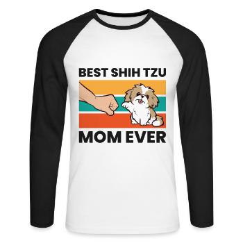 Shih Tzu Mama Meilleur Shih Tzu Mama Jamais - T-shirt baseball manches longues Homme - blanc/noir - Devant - Nik (191cm)