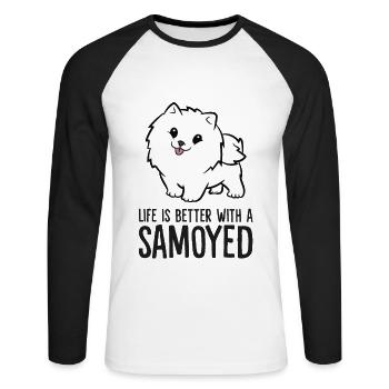 Life Is Better With A Samoyed - Unisex Long Sleeve Baseball T-Shirt - white/black - Front - Nik (191cm)
