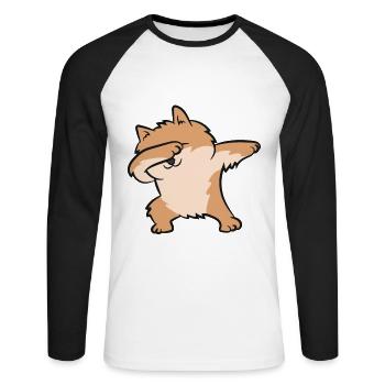 Niedlicher Pomeranian Dabbing Pomeranian - Unisex Baseballshirt langarm - Weiß/Schwarz - Vorne - Nik (191cm)