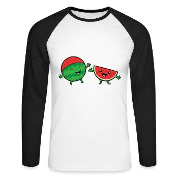 Pastèques Happy Funny Watermelon - T-shirt baseball manches longues Homme - blanc/noir - Devant - Nik (191cm)