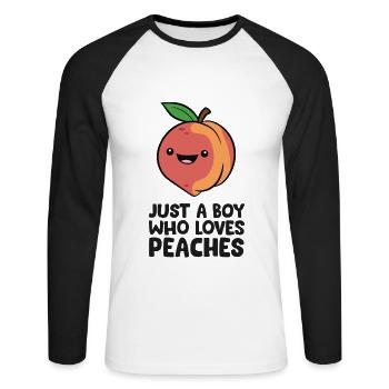 Nur ein Junge, der Pfirsiche liebt - Unisex Baseballshirt langarm - Weiß/Schwarz - Vorne - Nik (191cm)