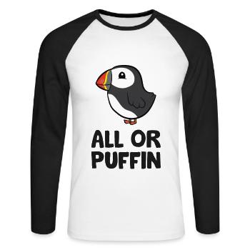 All or Puffin Funny - Unisex Long Sleeve Baseball T-Shirt - white/black - Front - Nik (191cm)