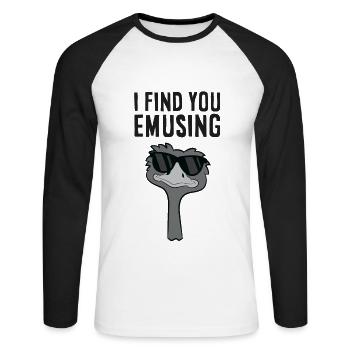 Je te trouve drôle Emu - T-shirt baseball manches longues Homme - blanc/noir - Devant - Nik (191cm)